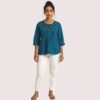 Teal Pintuck Detail Cotton Tunic Top