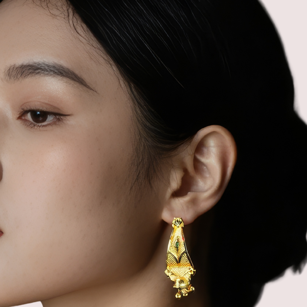 6ggl6fqiW6MnTAq0ljv54E5Lq48c3fDmaeI1ErLD.png Elegant Gold-Toned Ethnic Drop Earrings - Image 1