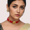 Scarlet Bloom Red Beaded Necklace with Floral Gold Pendant