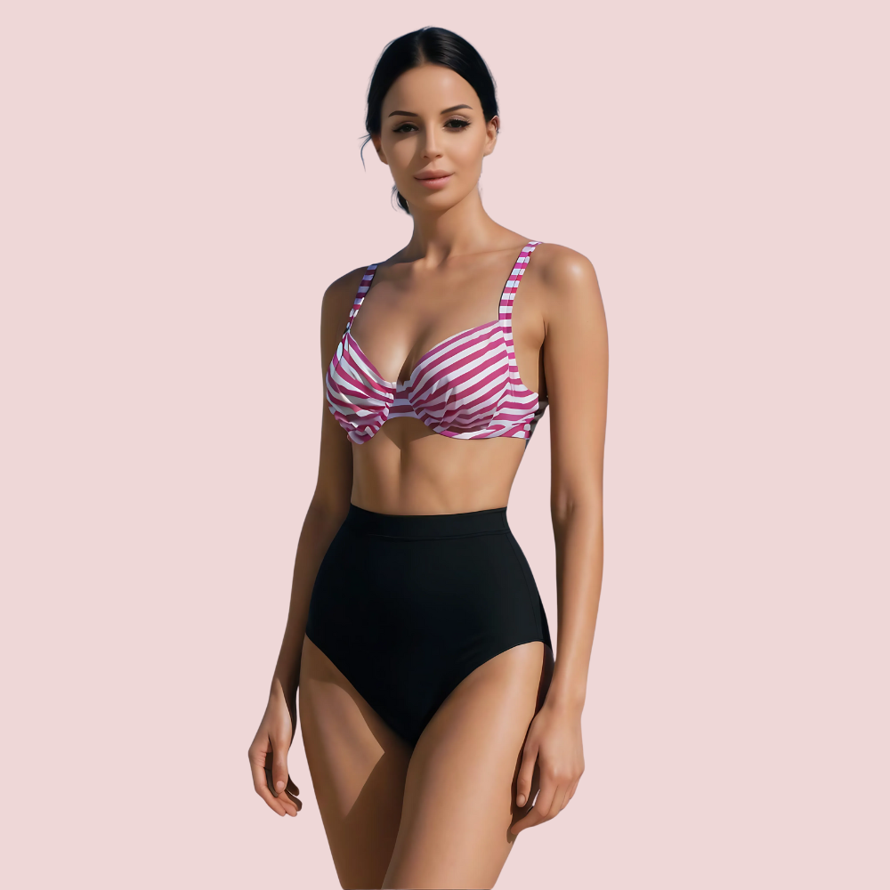 9mzgGJ4FmDsY2To78GsjQ3JBFkkqa3phH4oL4xiz.png Structured Underwire Bikini Bra Topa in Pink & White Stripe (Top Only) - Image 1