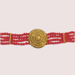 Bold Elegance Red Beaded Necklace with Ornate Gold Medallion - Image 2
