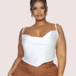 Plus  Size White Satin Cropped Cowl Neck Cami Top - Image 2