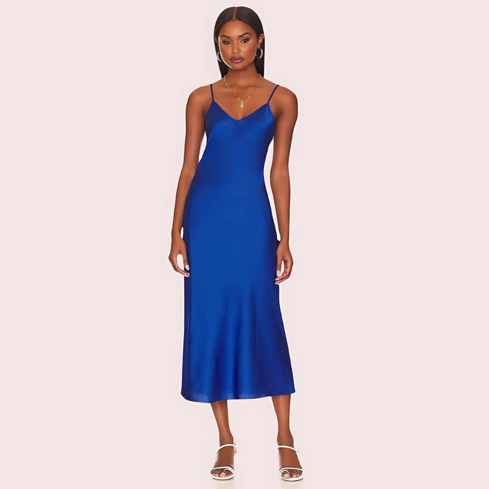 Cne2I9QY8JN8RqLgRstaCOxLtyIqK5Hhz461YDCP.jpg Glamorous Blue Satin Slip Midi Dress - Image 1