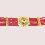 HexaCharm Red Beaded Necklace with Golden Hexagon Pendant - Image 2