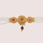 Royal Ruby Pearl Choker Necklace with Antique Gold Detailing - Image 2