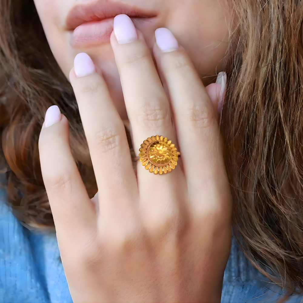 QZQXDbZRzxbeRnFRGTgDzhlBAFGcoYjHFORb9SDu.png Elegant Floral Medallion Gold-Tone Ring - Image 1