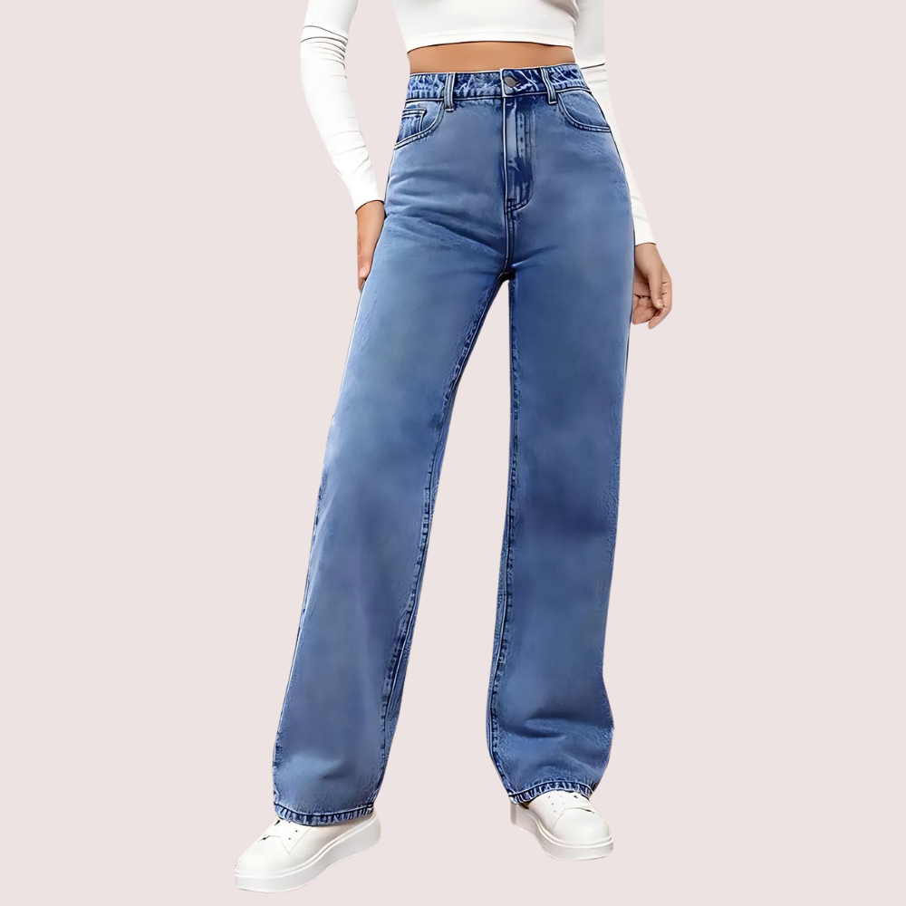 SL2q76q9onI0fF7e3b9GWYEgcUZt37hZVAZaONl1.png High Waisted Washed Straight Leg Jeans for Women - Image 1
