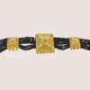 Traditional Gold-Plated Black Beaded Necklace with Square Pendant Design - Image 2