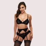 Crimson Whisper Lace Bra & Garter Set