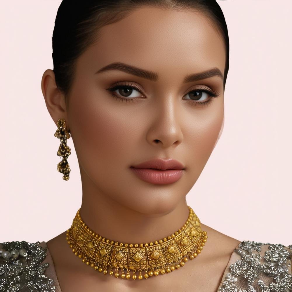 fdAMgU7gvRAjnXkDs0WFlYpwWChhWYRHGF9EiQ53.jpg Imperial Kundan Antique Gold-Plated Bridal Choker Necklace - Image 1