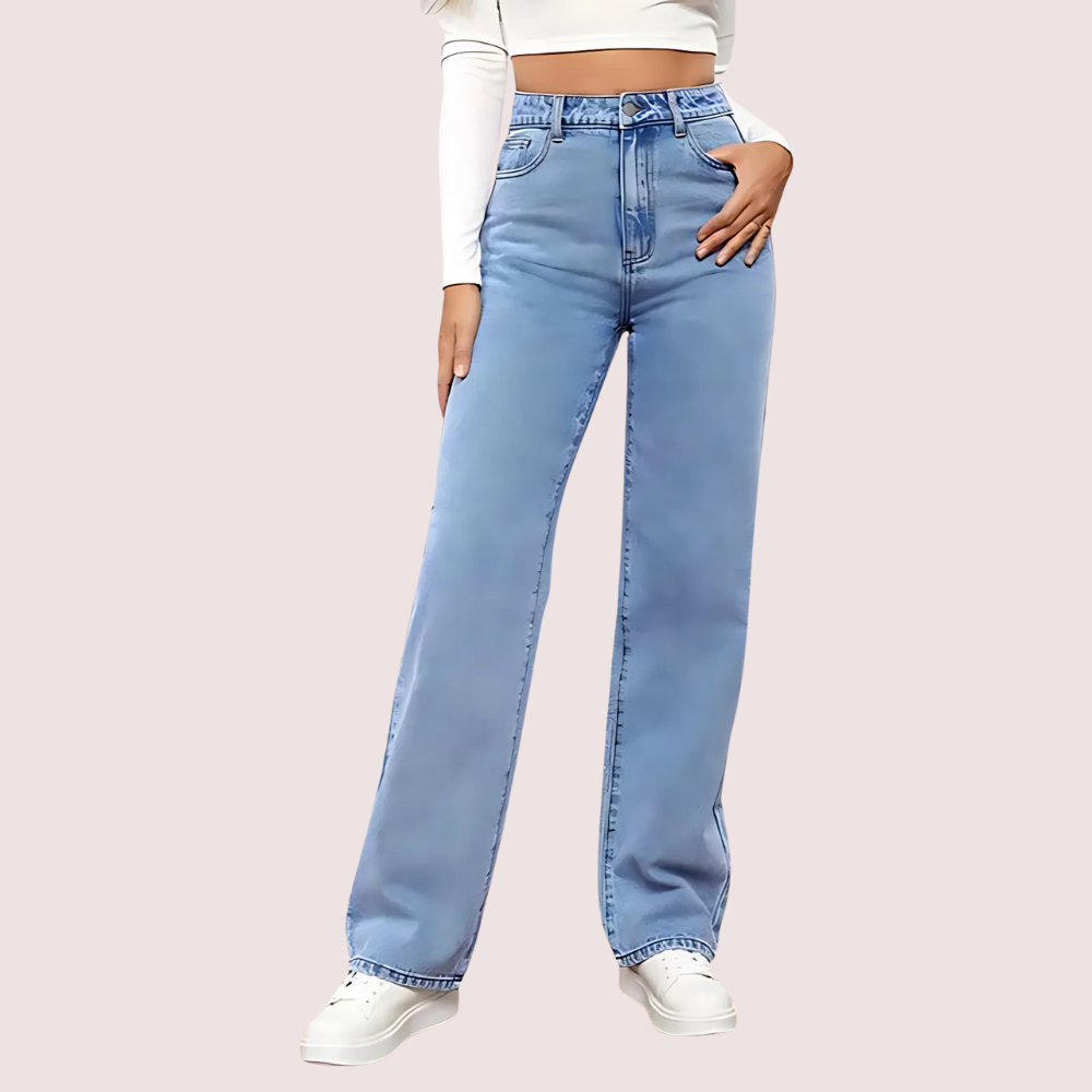 h0v0yXW97bVLWwJzO9KP06SH5QPI6tYYxi818b7c.png Women's Fashionable Washed High Waist Straight Jeans - Image 1