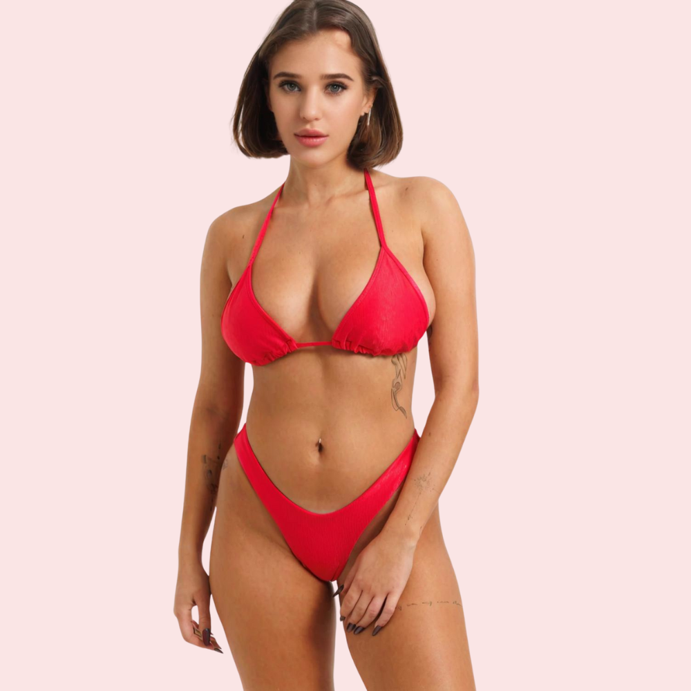 hFnBmLcYLKofJiThjNLsF8e344xvPtLqsdO8AQQh.png Sizzling Red Classic Triangle Halter Bikini Topa (Top Only) - Image 1