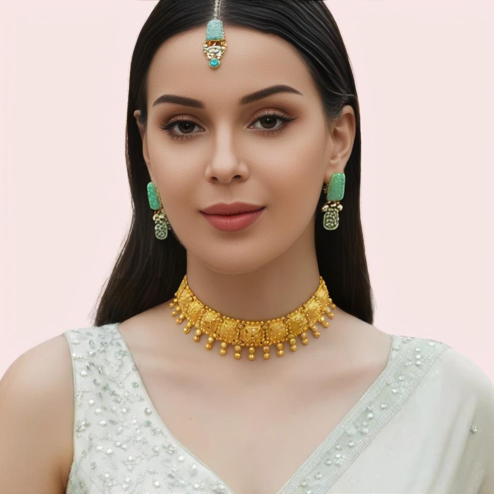 lcFzh4ZjiswJTJvB8cqppJGj5mjYaoX4oOr9QJA9.jpg Regal Heritage Gold Plated Bridal Choker Necklace Set - Image 1