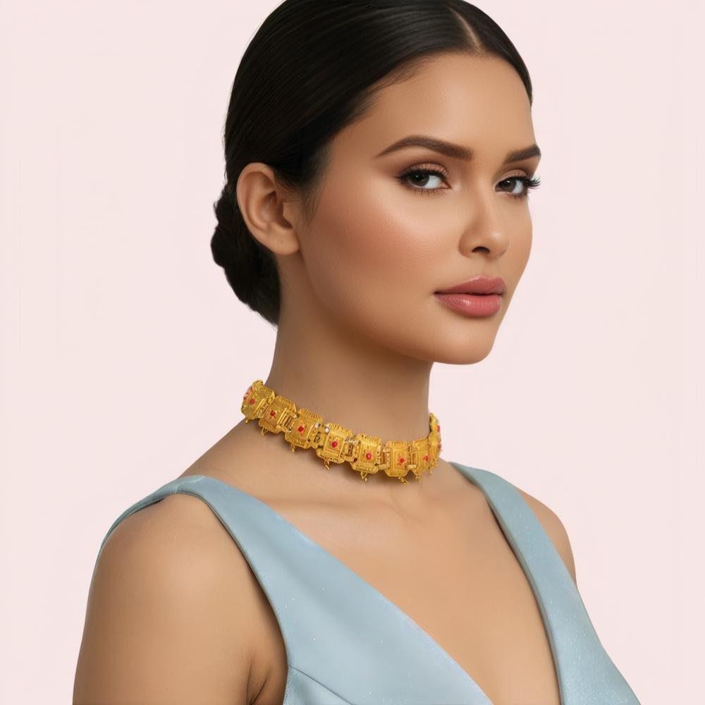 mUApu8cnBns7MB6JhPltyS76kcK2JZwFFvOby61h.jpg Temple Kundan Square Motif Gold-Plated Choker Necklace - Image 1