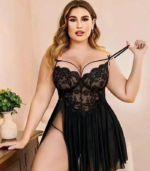 French Daina Lace and Mesh Babydoll Nightwear - Image 2