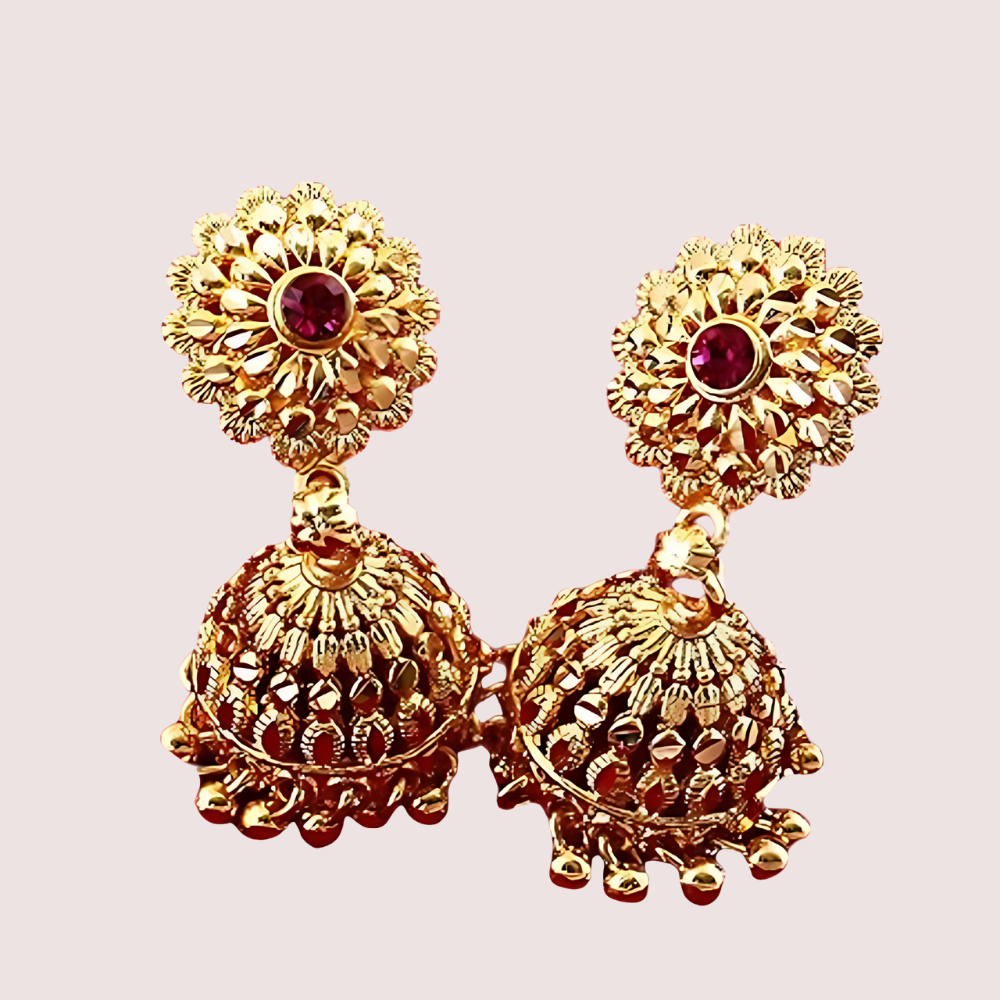 uKbzbeFm2jvM5sFTfOZcYO6d1ycdR4rFTLen9eRY.png Traditional yet Stylish Ruby Jhumkas Earrings - Image 1