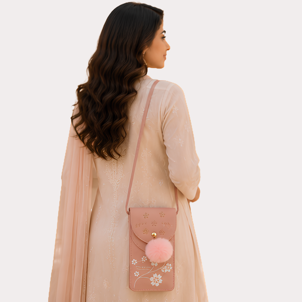 Blush Petal Embellished Mobile Sling Bag