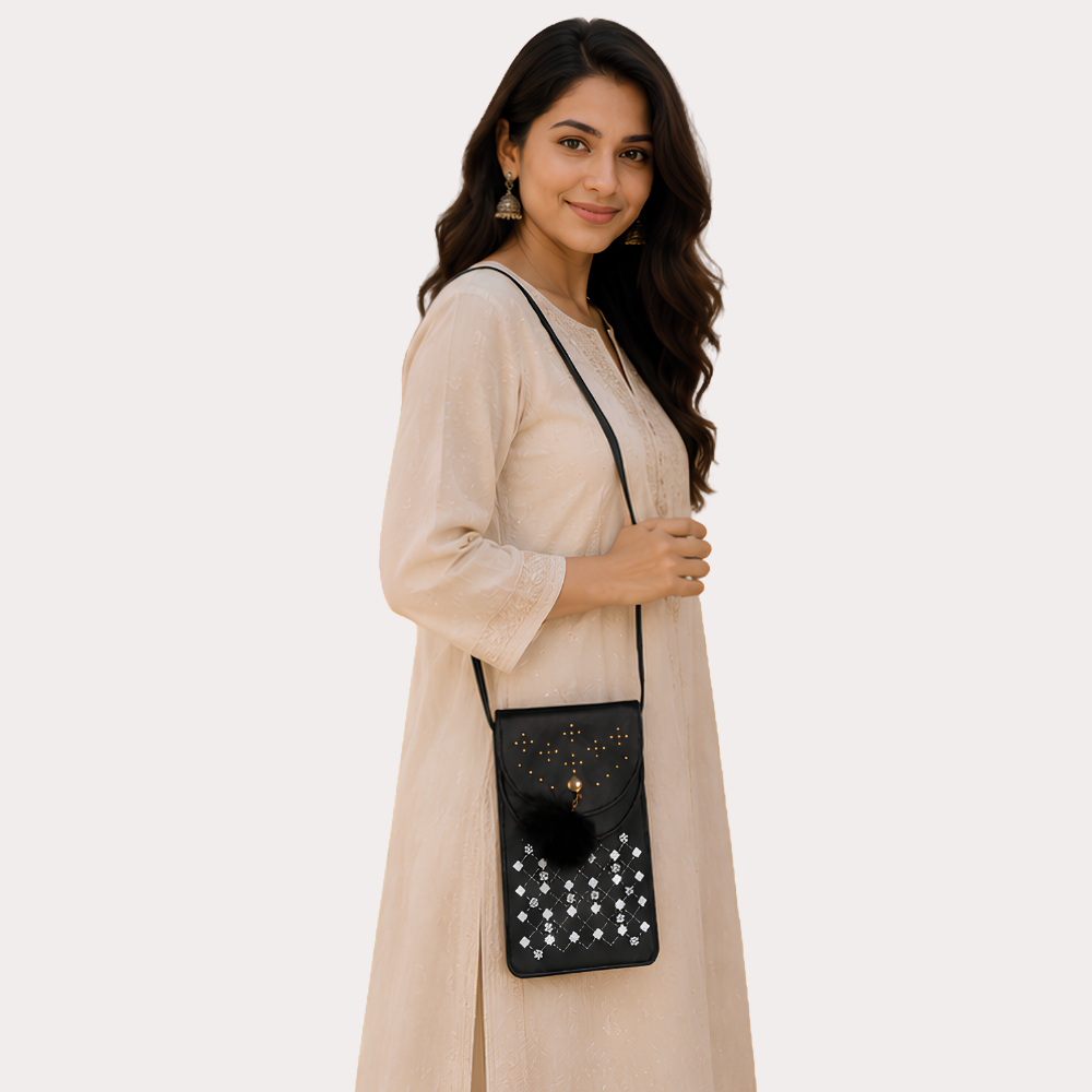 Noir Sparkle Embellished Sling Bag