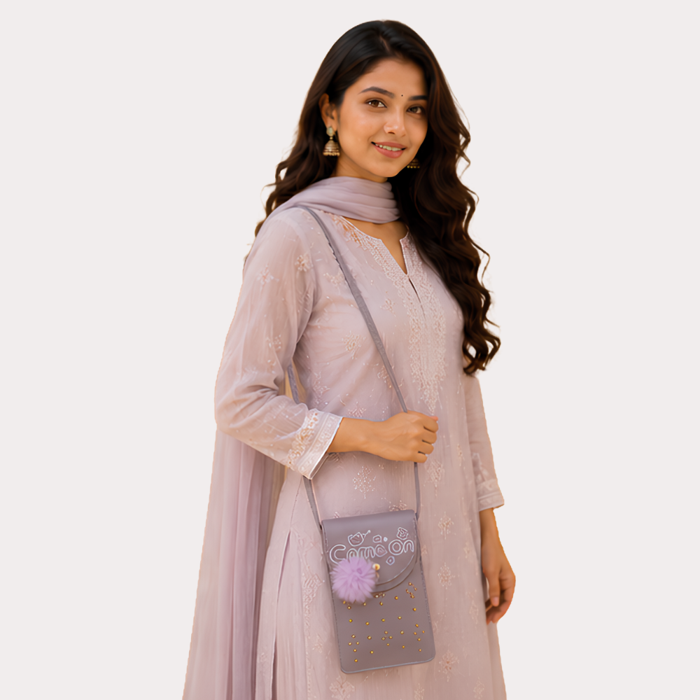 Rosé Charm Embellished Mobile Sling Bag