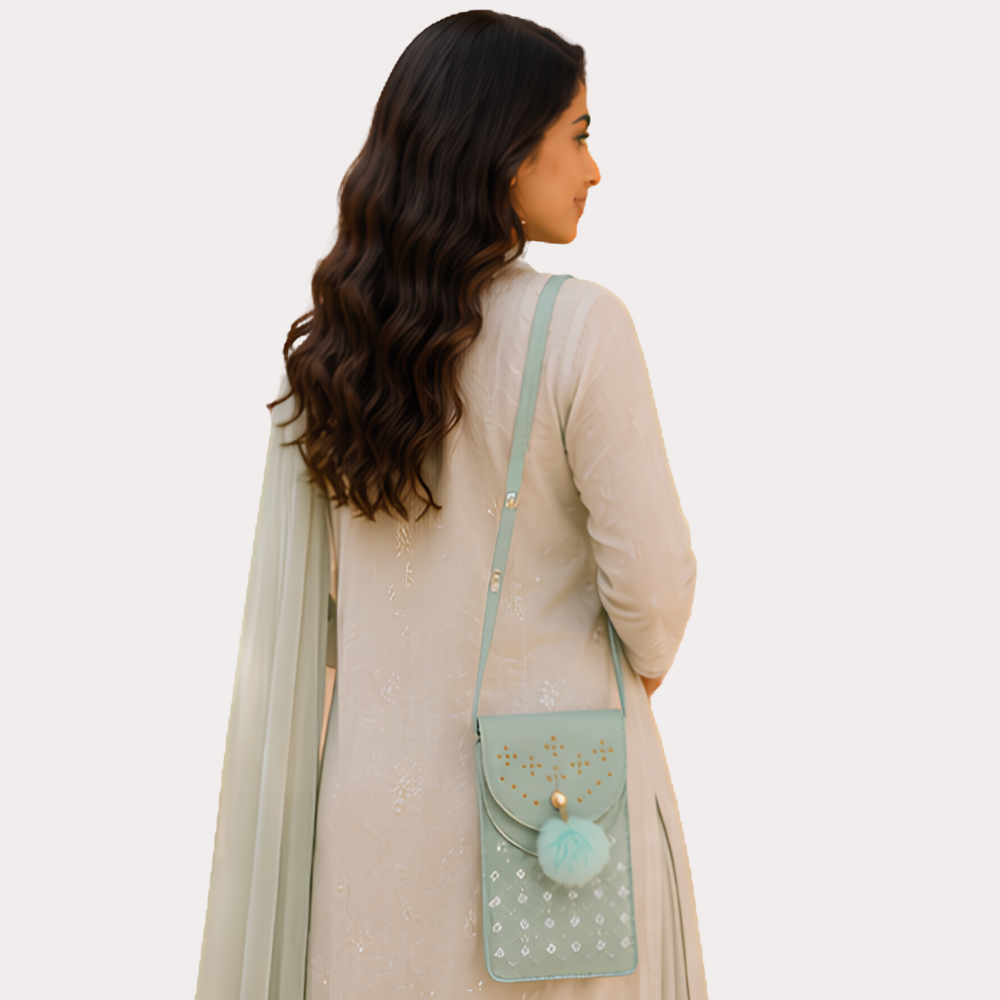 Mint Aura Embellished Mobile Sling Bag