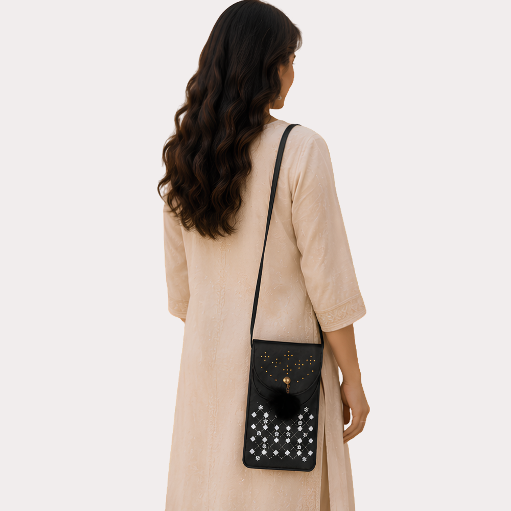 Noir Sparkle Embellished Sling Bag