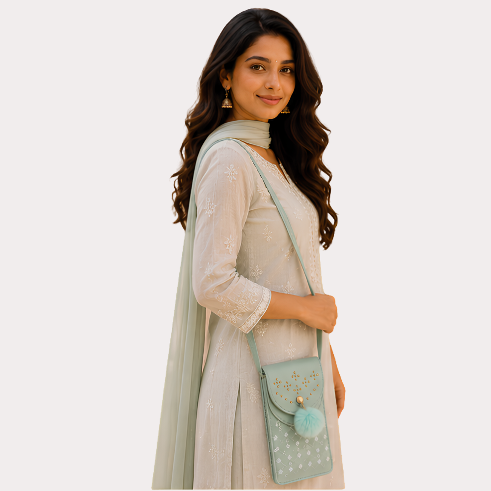 Mint Aura Embellished Mobile Sling Bag